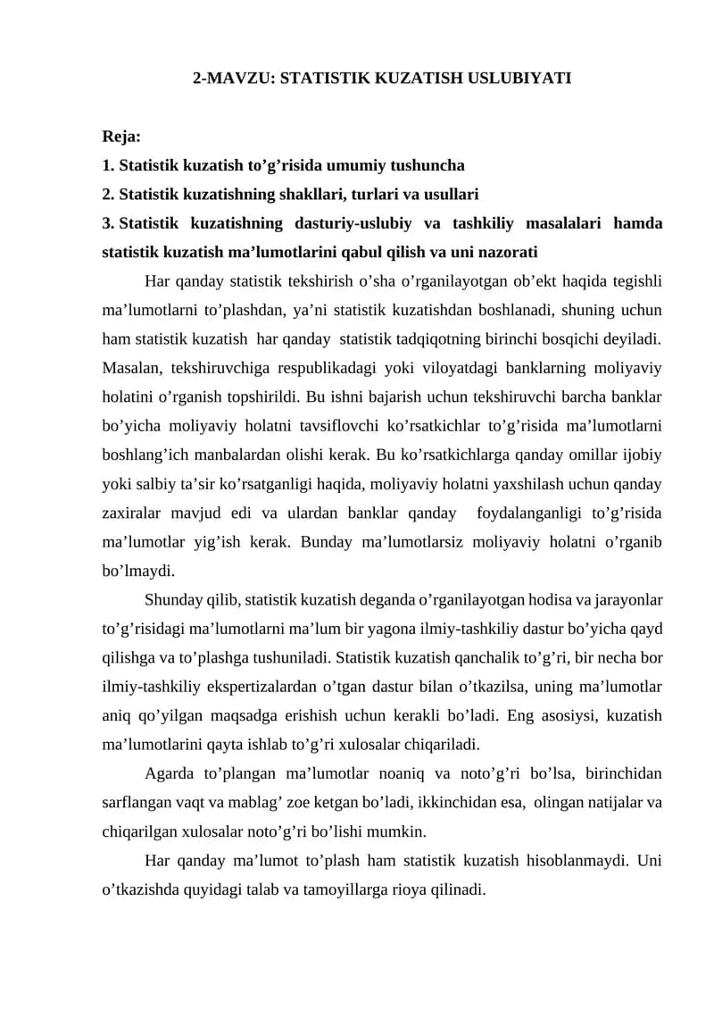 STATISTIK KUZATISH USLUBIYATI
