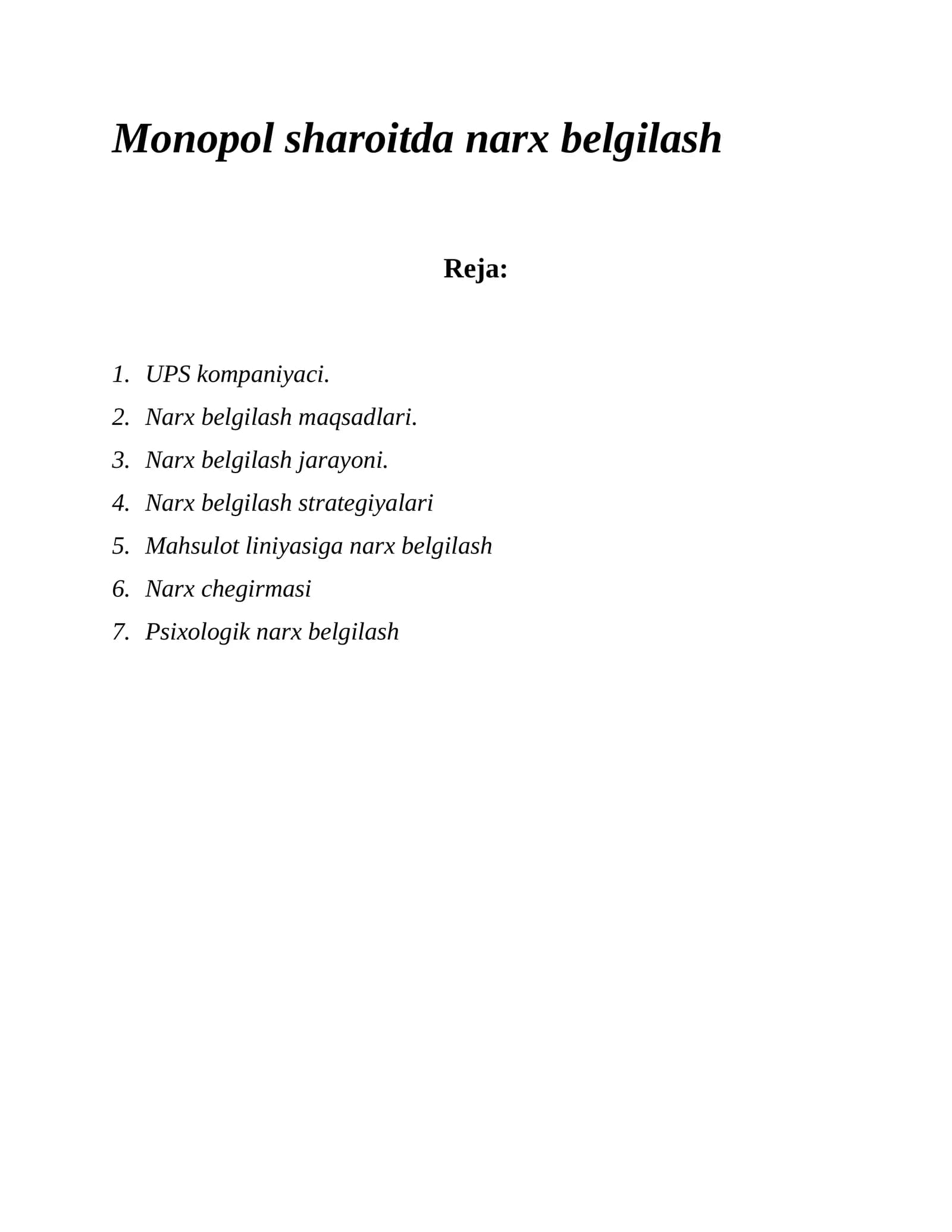 Narx belgilash