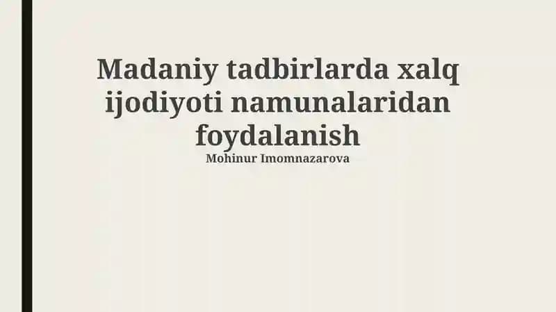 Madaniy turizm va xalq hunarmandchiligi