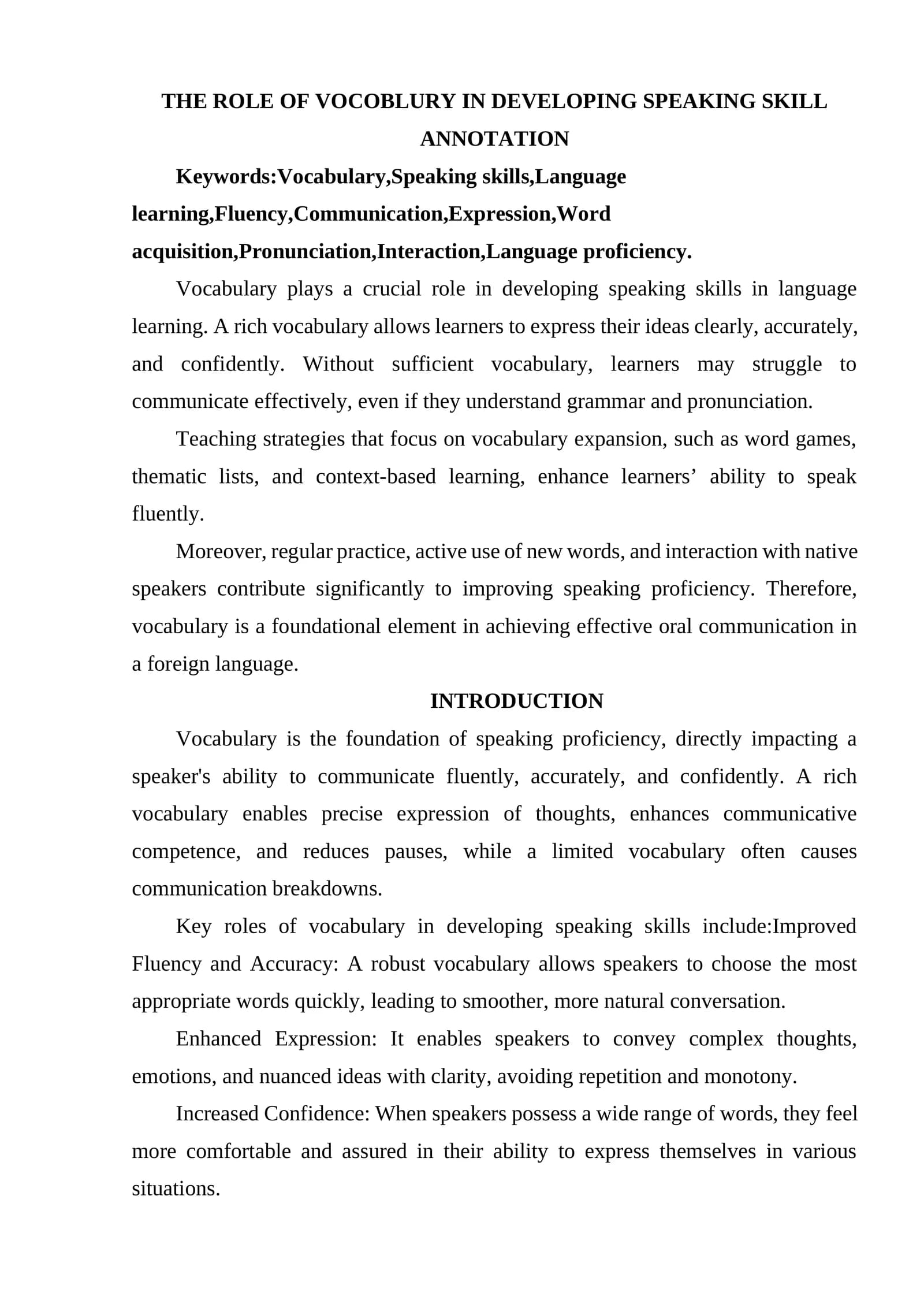 THE ROLE OF VOCOBLURY IN DEVELOPING SPEAKING SKILL