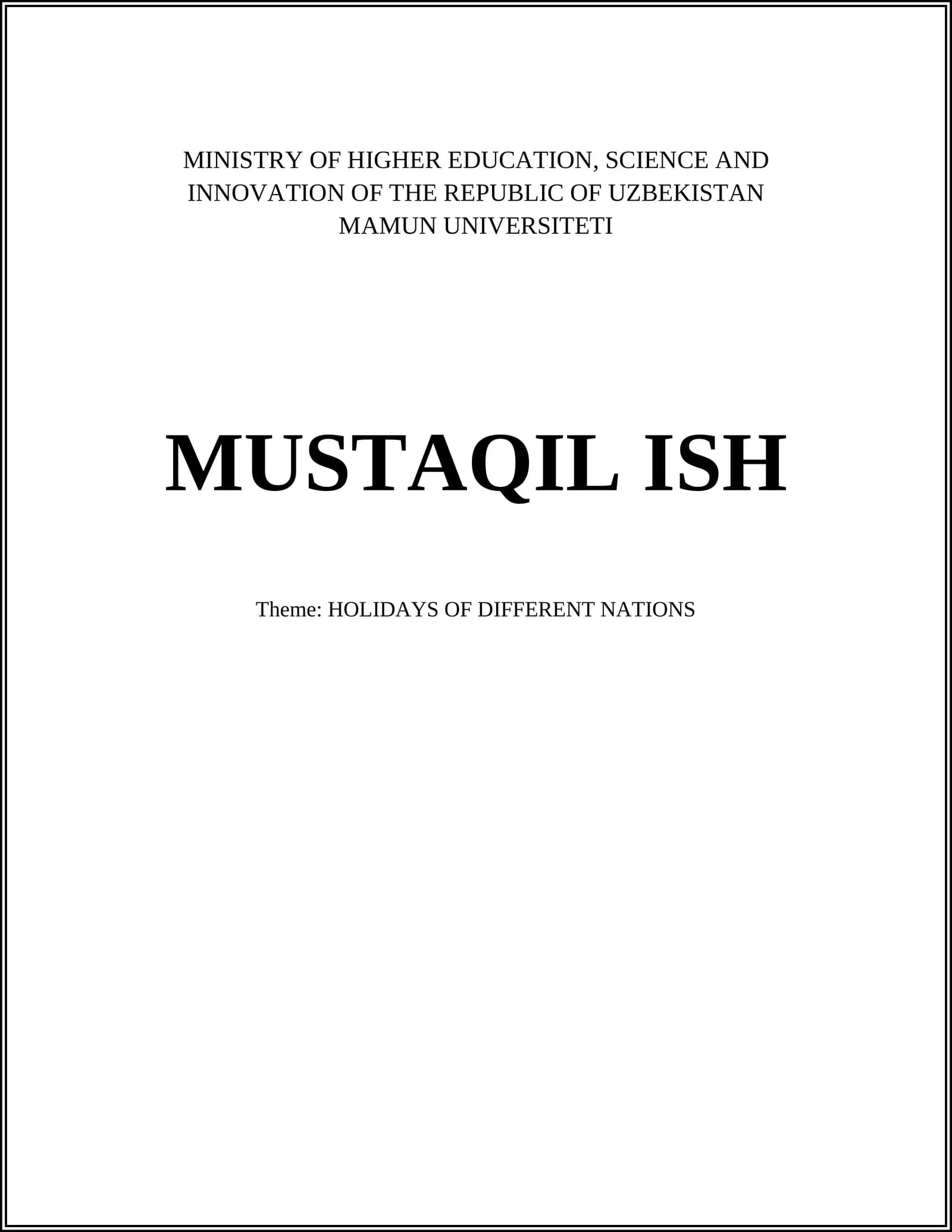 HOLIDAYS OF DIFFERENT NATIONS