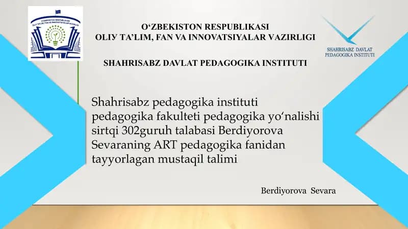San'at pedagogikasi pedagogikaning maxsus yo'nalishi sifatida