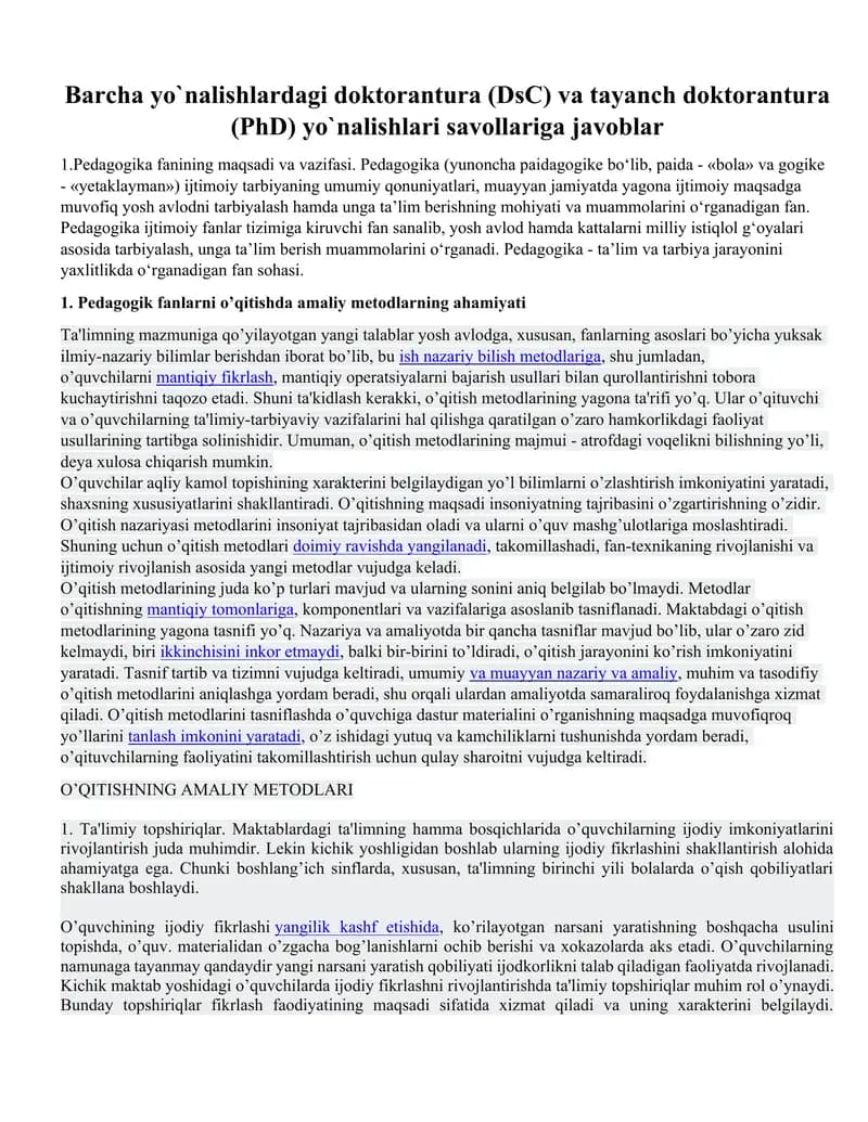 doktorantura savollariga javoblar