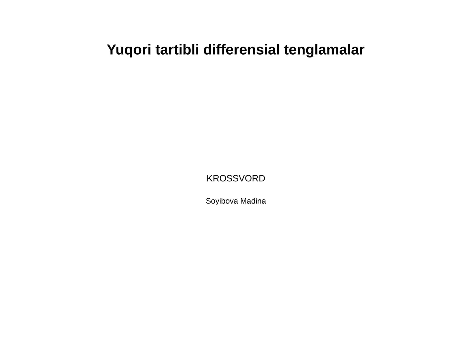 Yuqori tartibli differensial tenglamalar