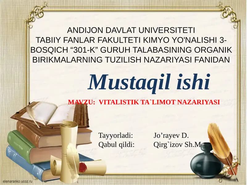 VITALISTIK TA`LIMOT NAZARIYASI