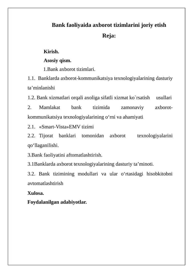 Bank avtomatlashtirilgan axborot tizimlari