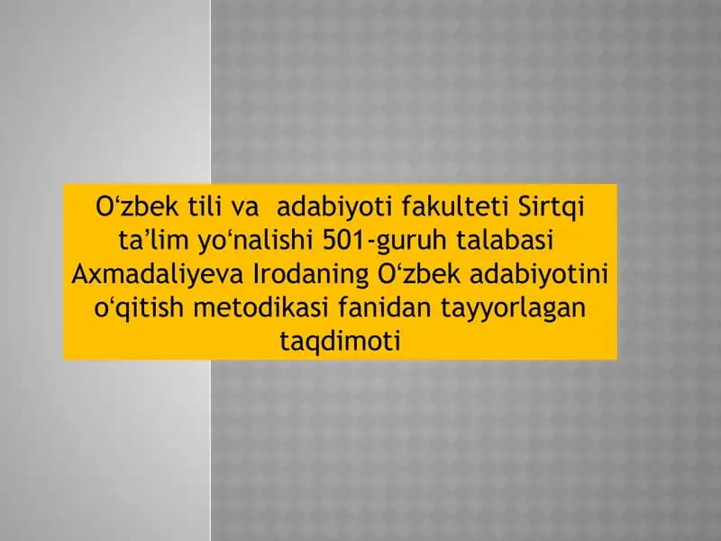 Oʻzbektili va adabiyotini oʻqitish metodikasi