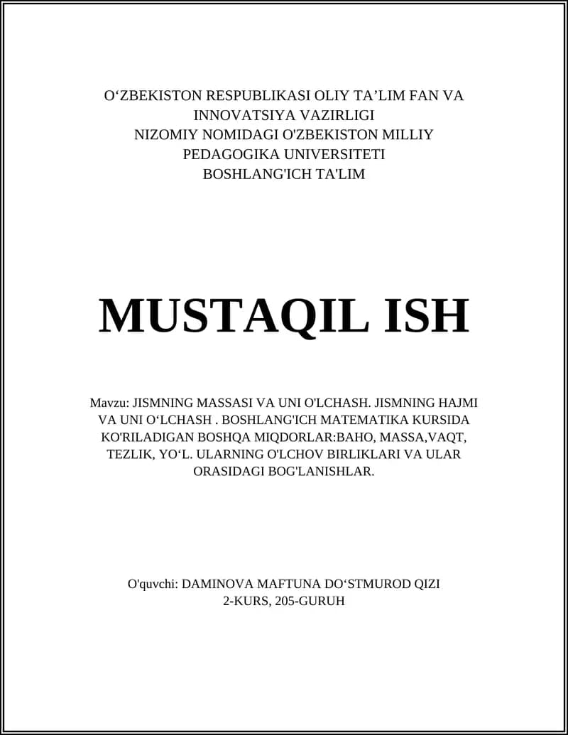 Jismning massasi va uni o'lchash