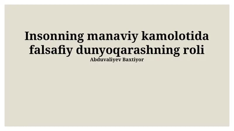 Idealizm va ma'naviy rivojlanish