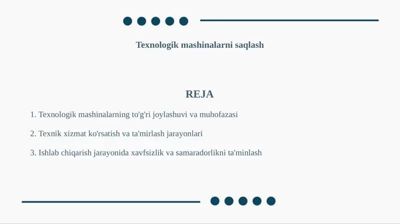 Texnologik mashinalarni saqlash
