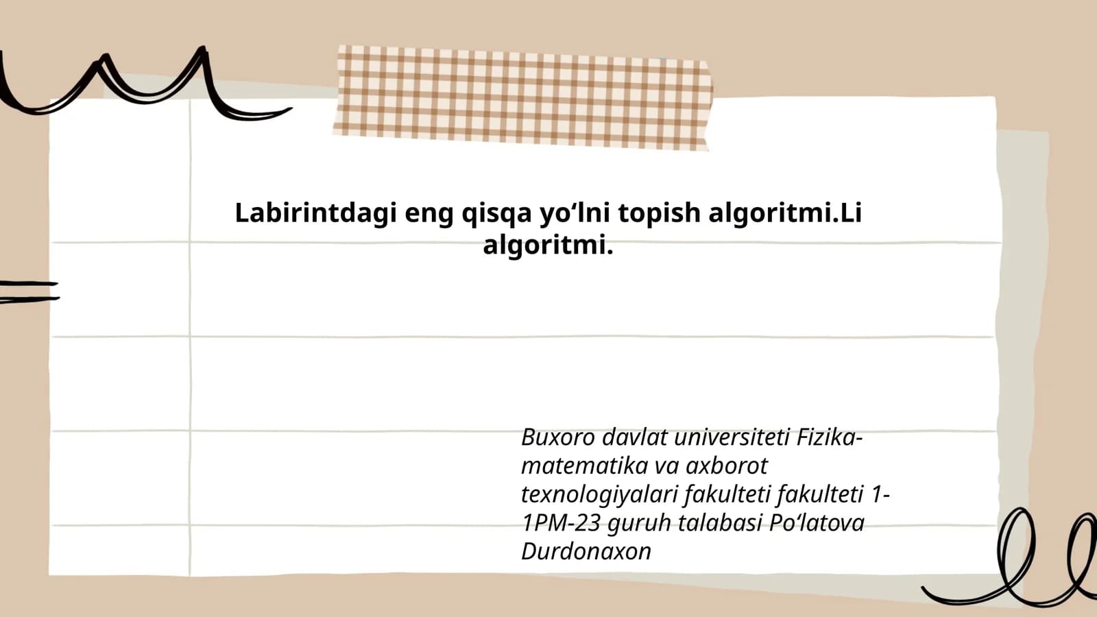 Labirintdagi eng qisqa yo'lni topish algoritmi.Li algoritmi
