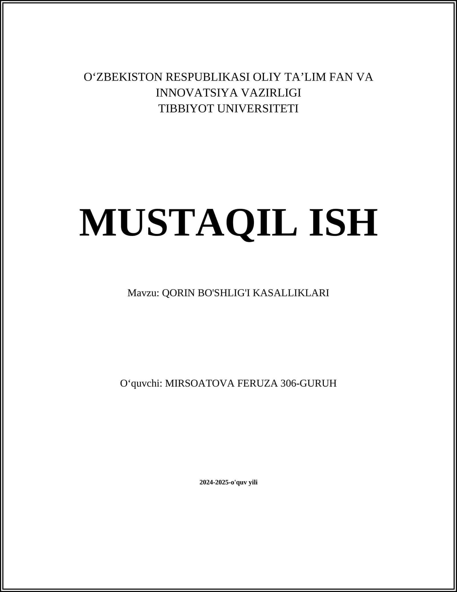 QORIN BO'SHLIG'I KASALLIKLARI