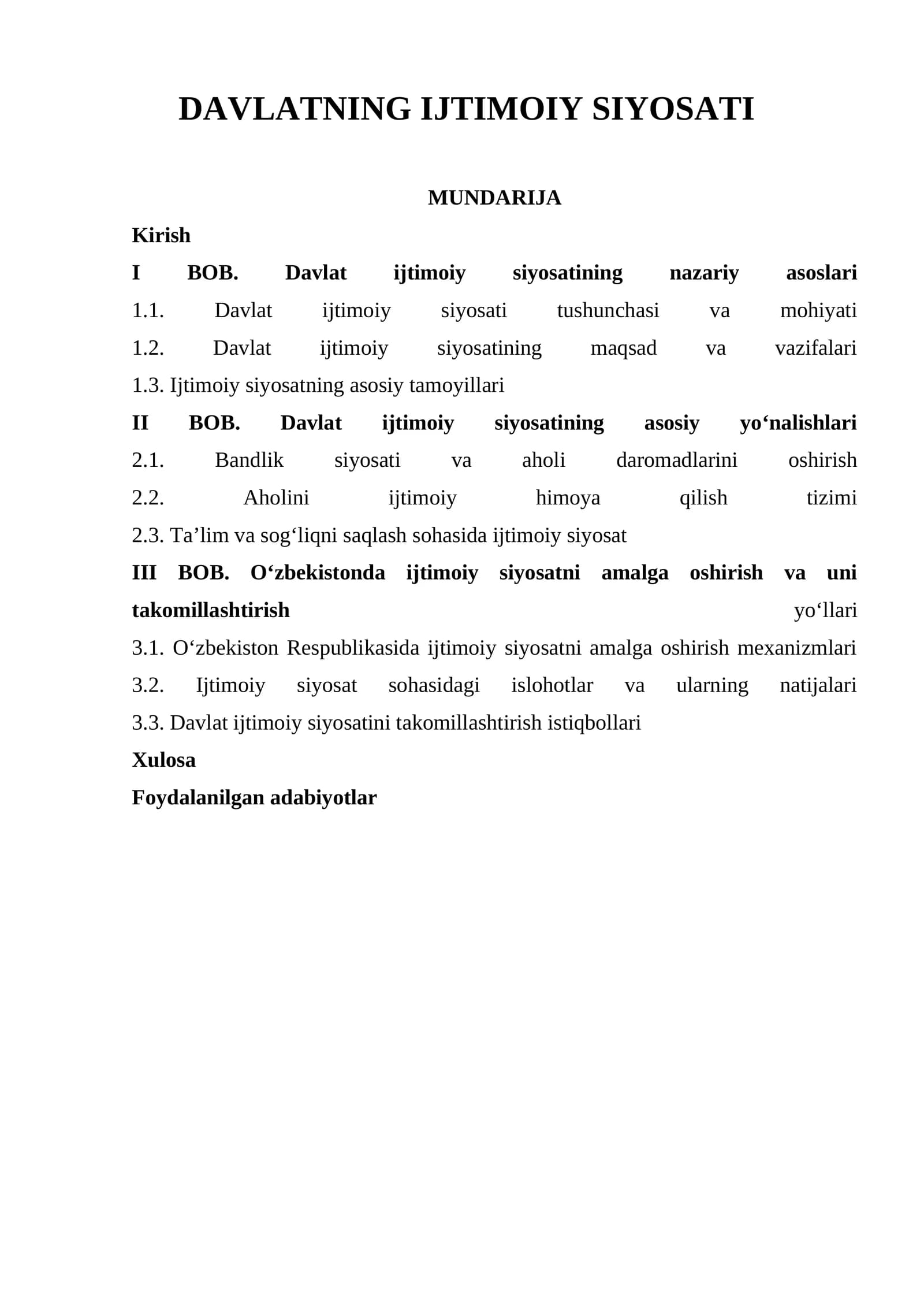 DAVLATNING IJTIMOIY SIYOSATI