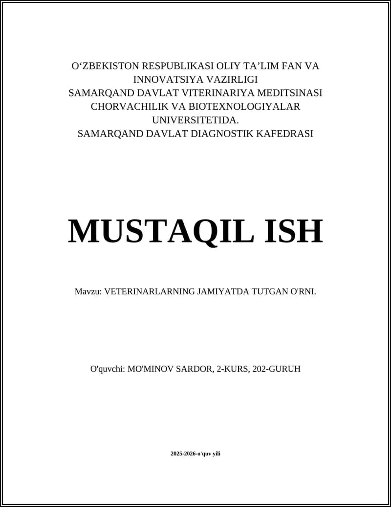 Veterinarlarning jamoat salomatligidagi roli