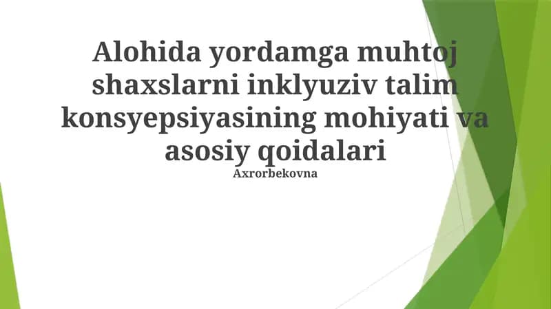 Inklyuziv Ta'limning Asosiy Tamoyillari