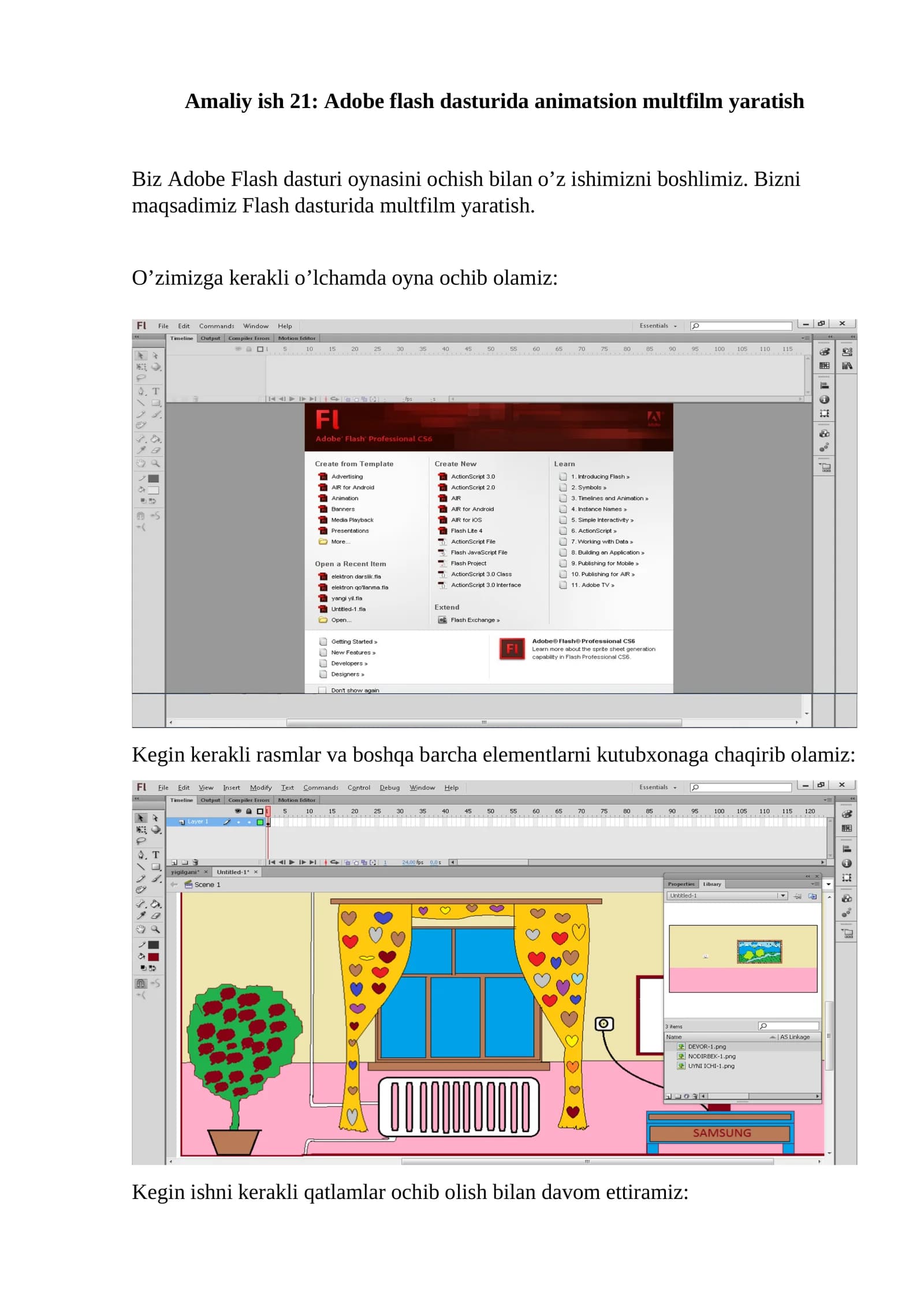 Amaliy ish 21: Adobe flash dasturida animatsion multfilm yaratish
