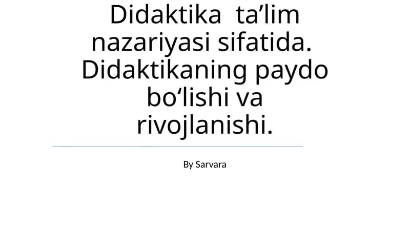 Didaktika Ta'lim Nazariyasi
