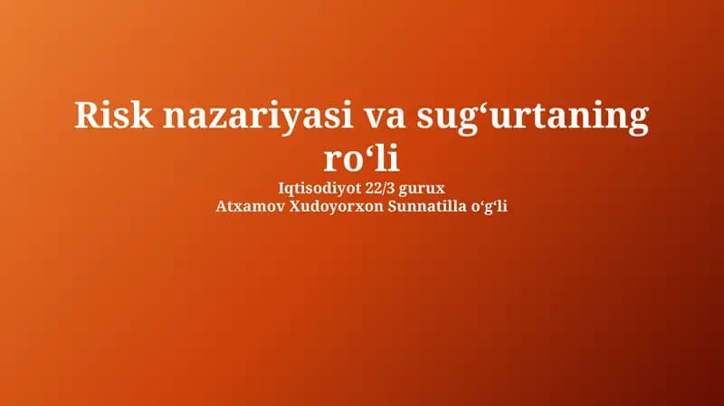 Sug'urtaning rol va xavf nazariyasi