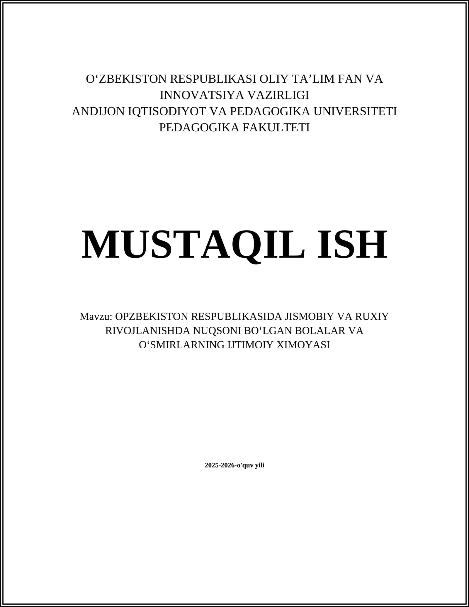 O‘ZBEKISTON RESPUBLIKASI OLIY TA’LIM FAN VA INNOVATSIYA VAZIRLIGI