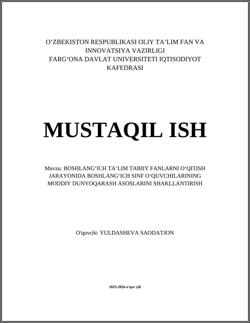Boshlang‘ich Taʼlim Tabiiy Fanlarni Oʻqitish