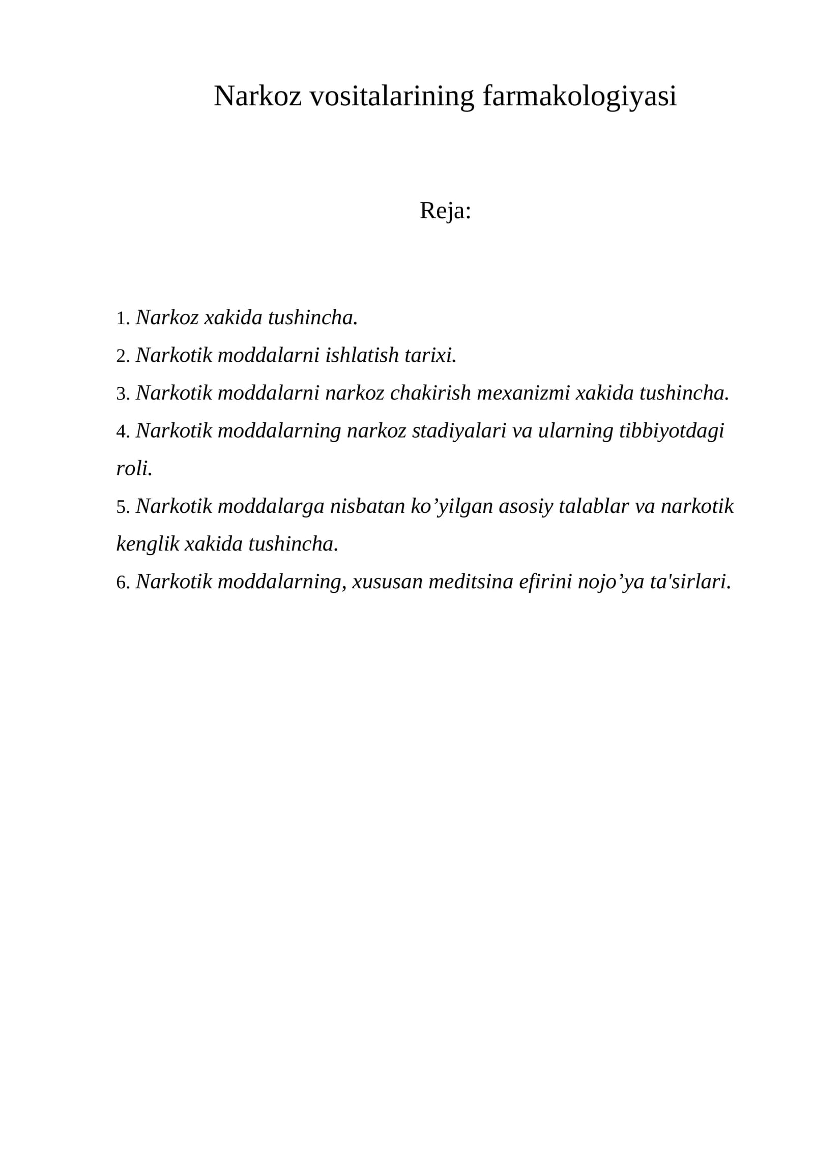 Narkoz vositalarining farmakologiyasi