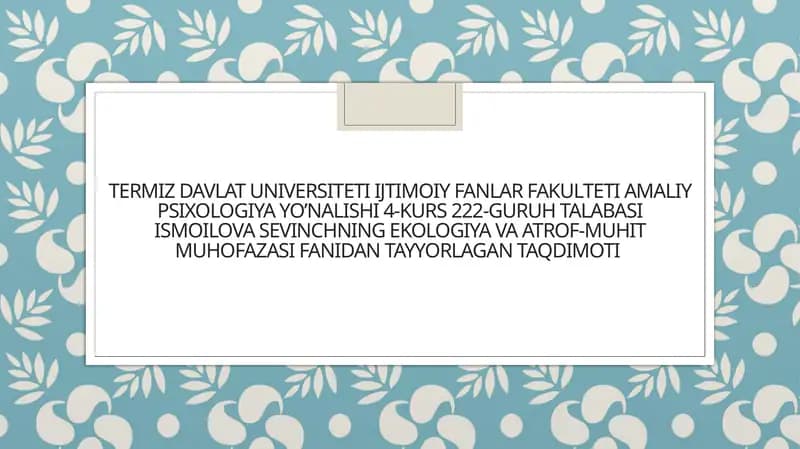 Noosfera va atrof muhit muhofazasi