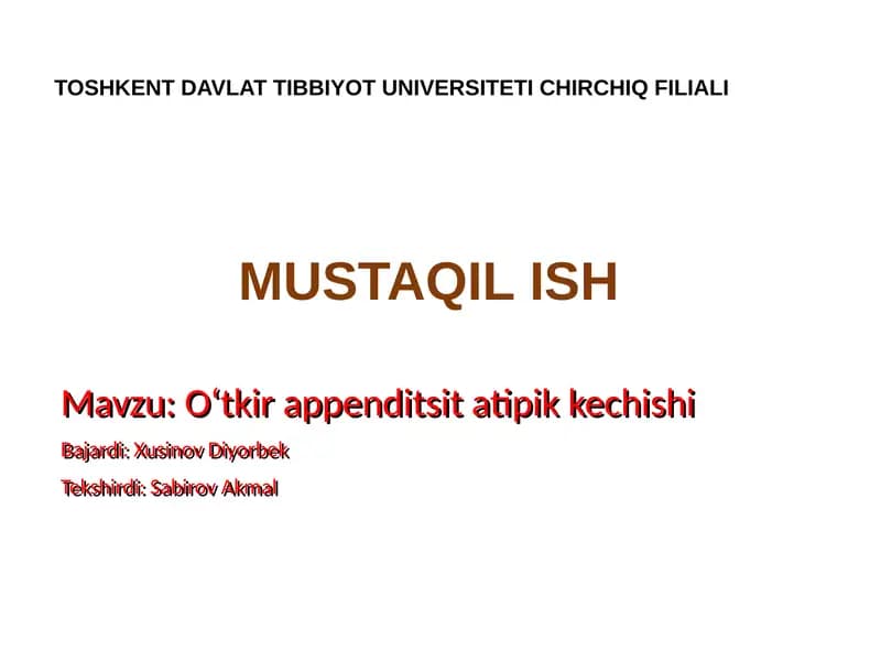 Oʻtkir appenditsita tipik kechishi