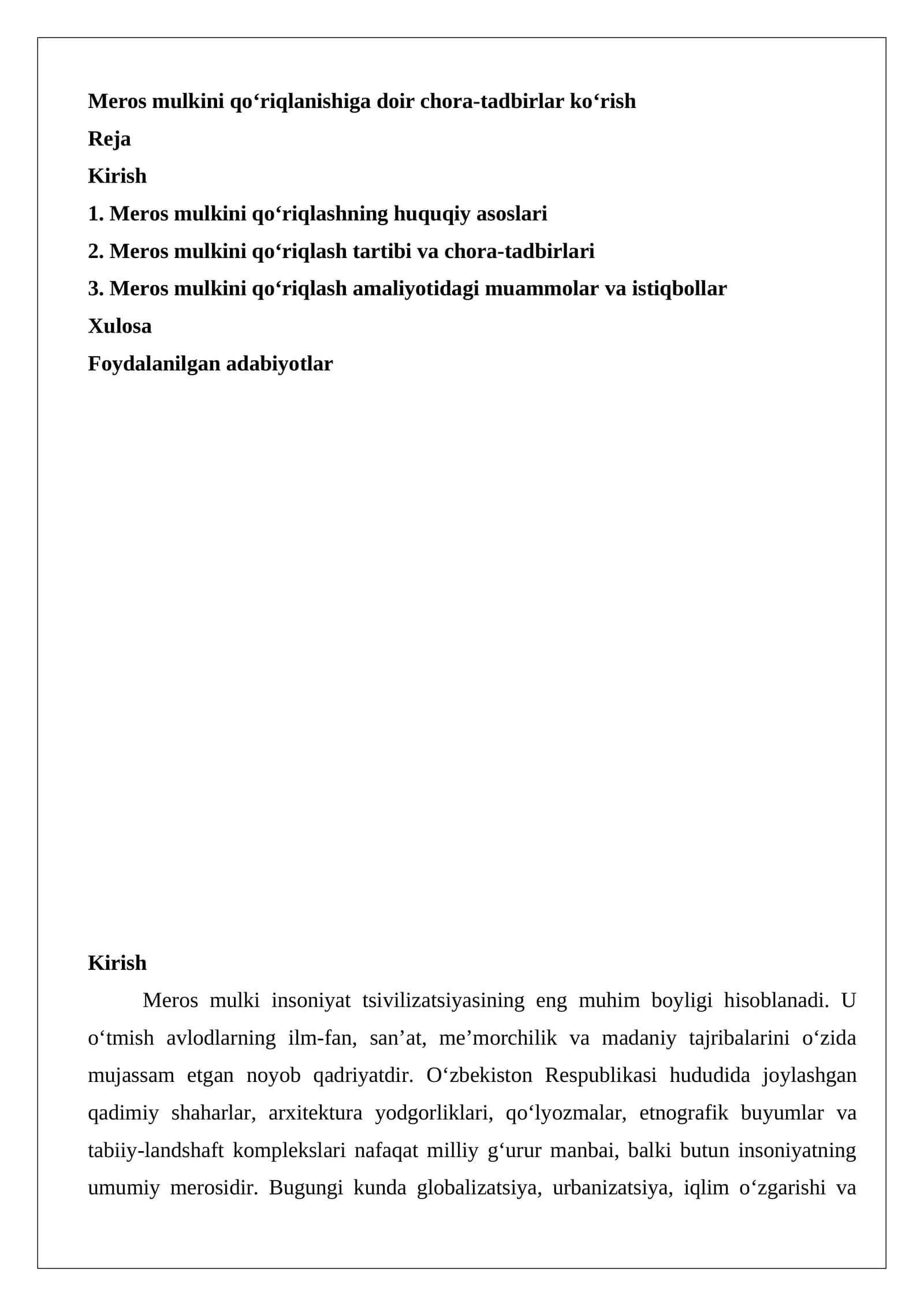 Meros mulkini qo‘riqlanishiga doir chora-tadbirlar ko‘rish