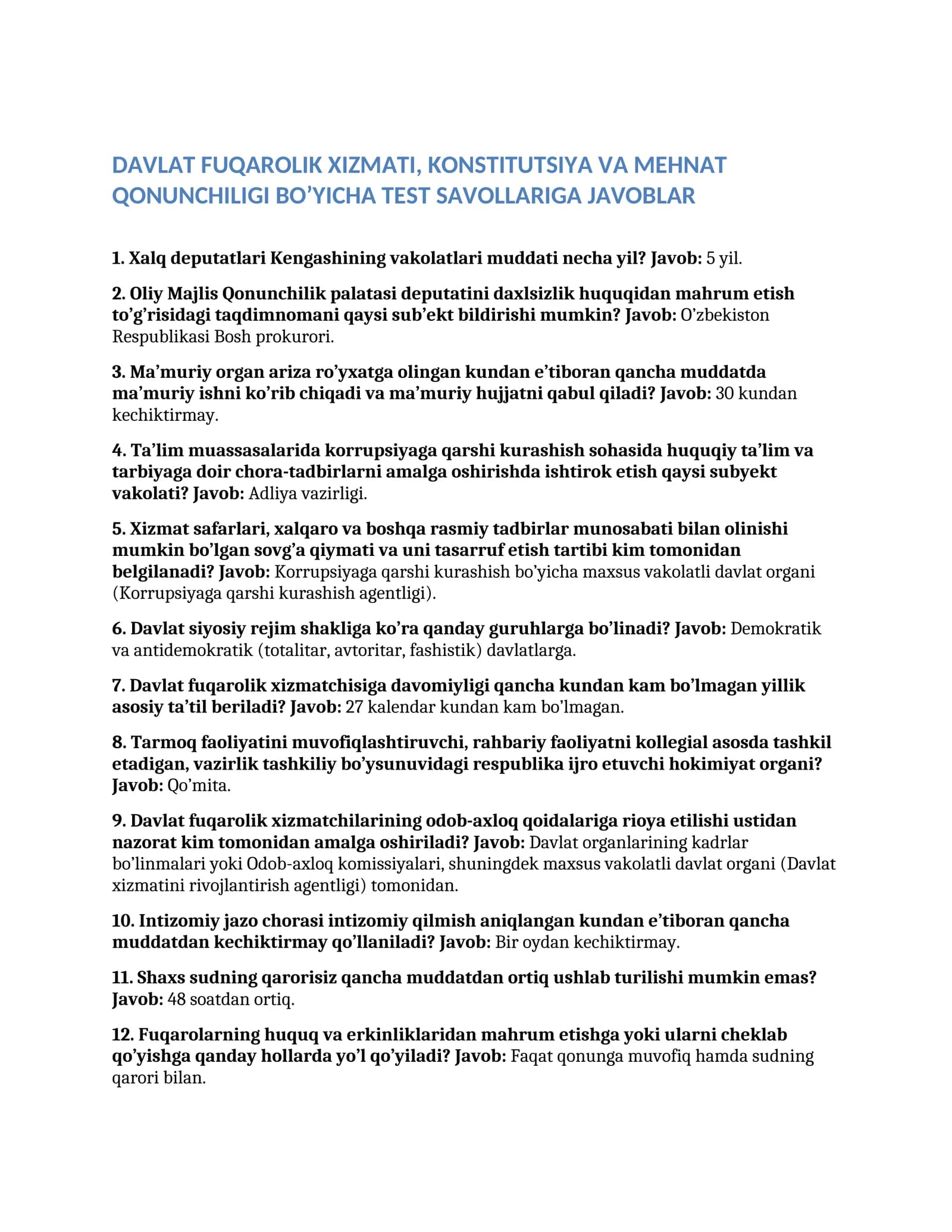 Milliy qonunchilik savollarga javob