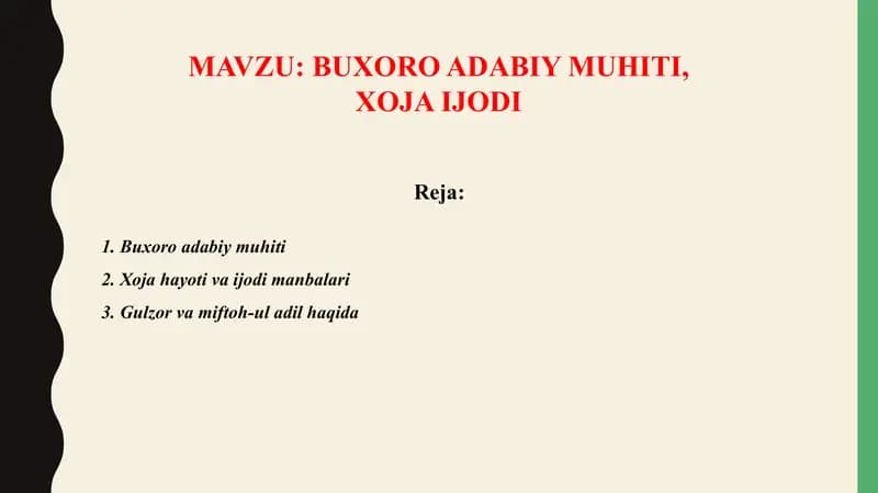 BUXORO ADABIY MUHITI, XOJA IJODI