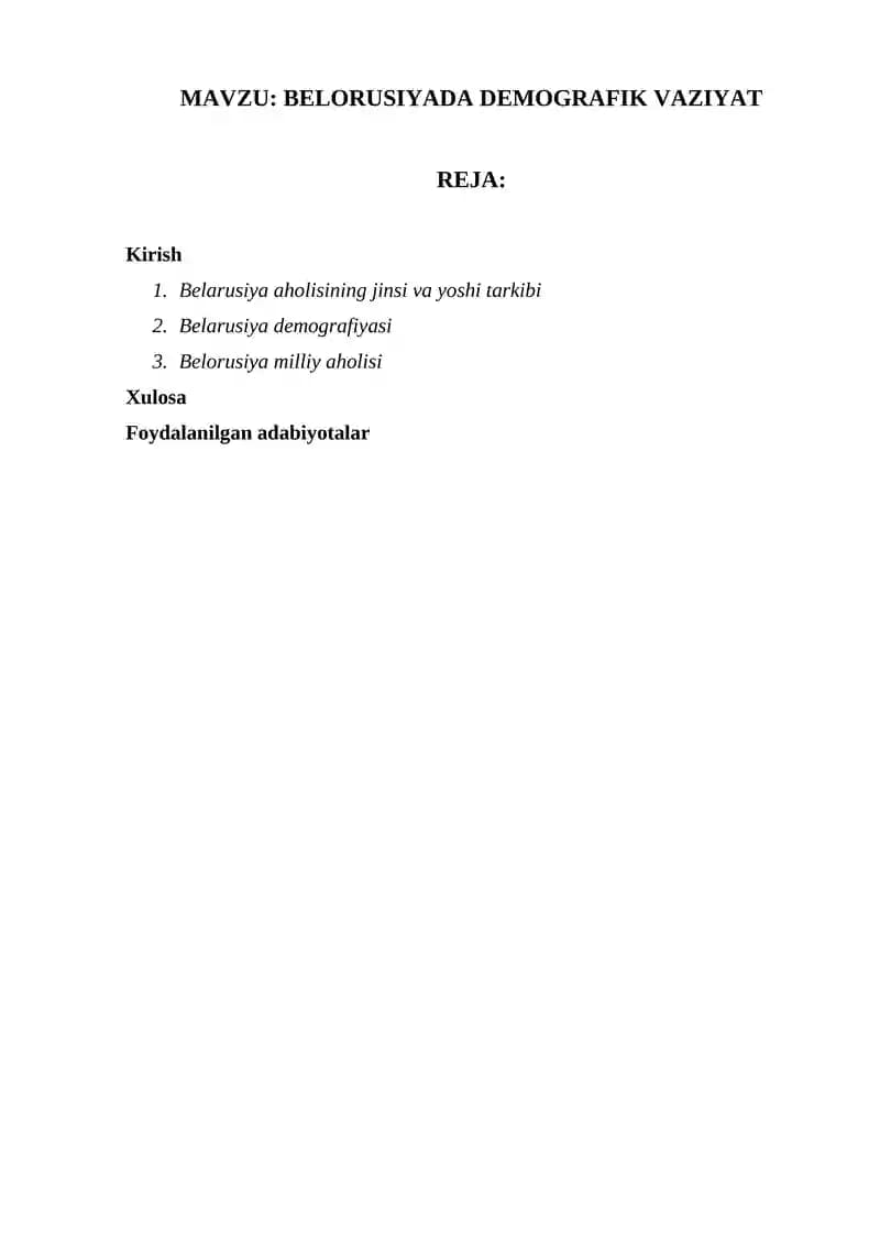 BELORUSIYADA DEMOGRAFIK VAZIYAT