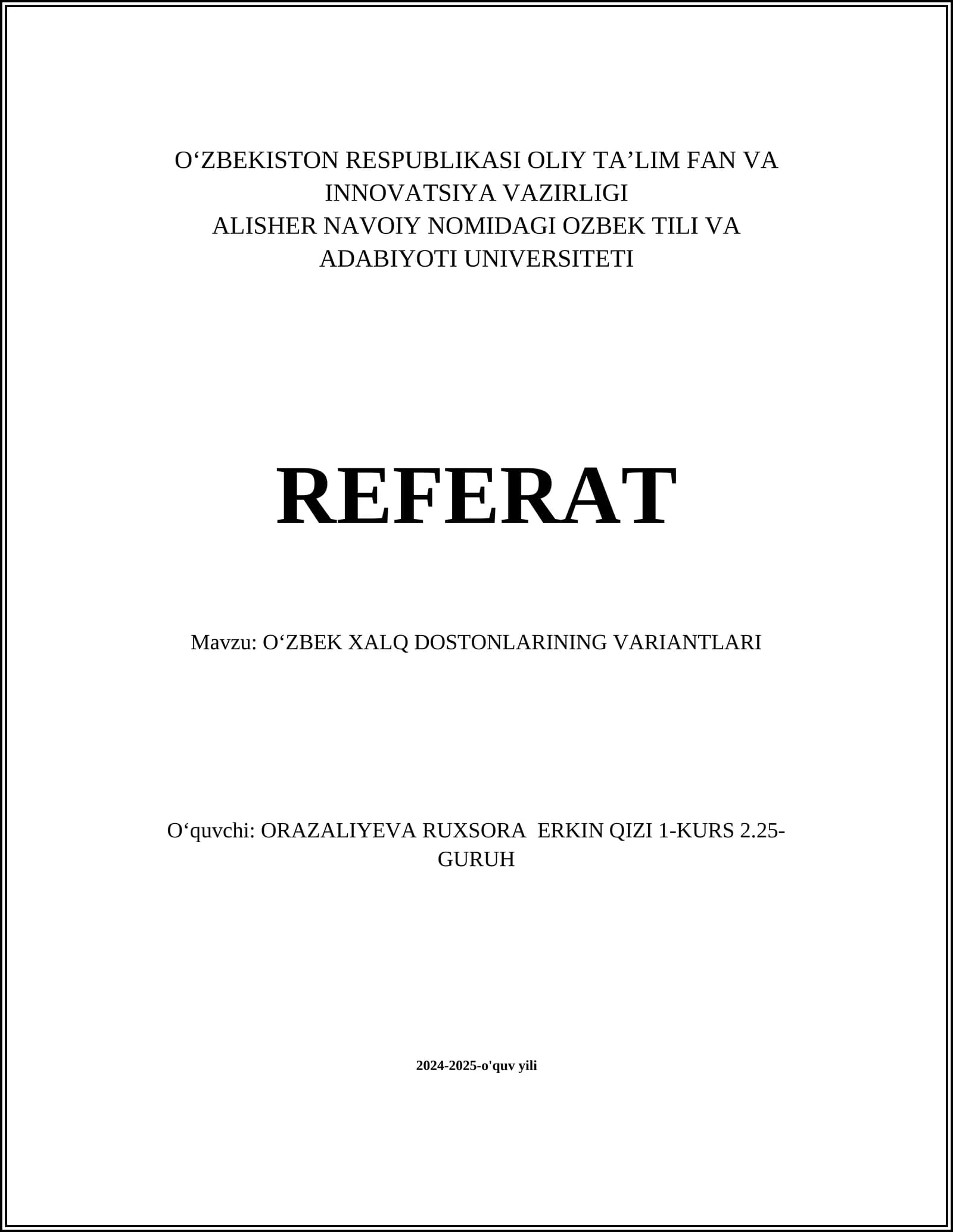 OʻZBEK XALQ DOSTONLARINING VARIANTLARI