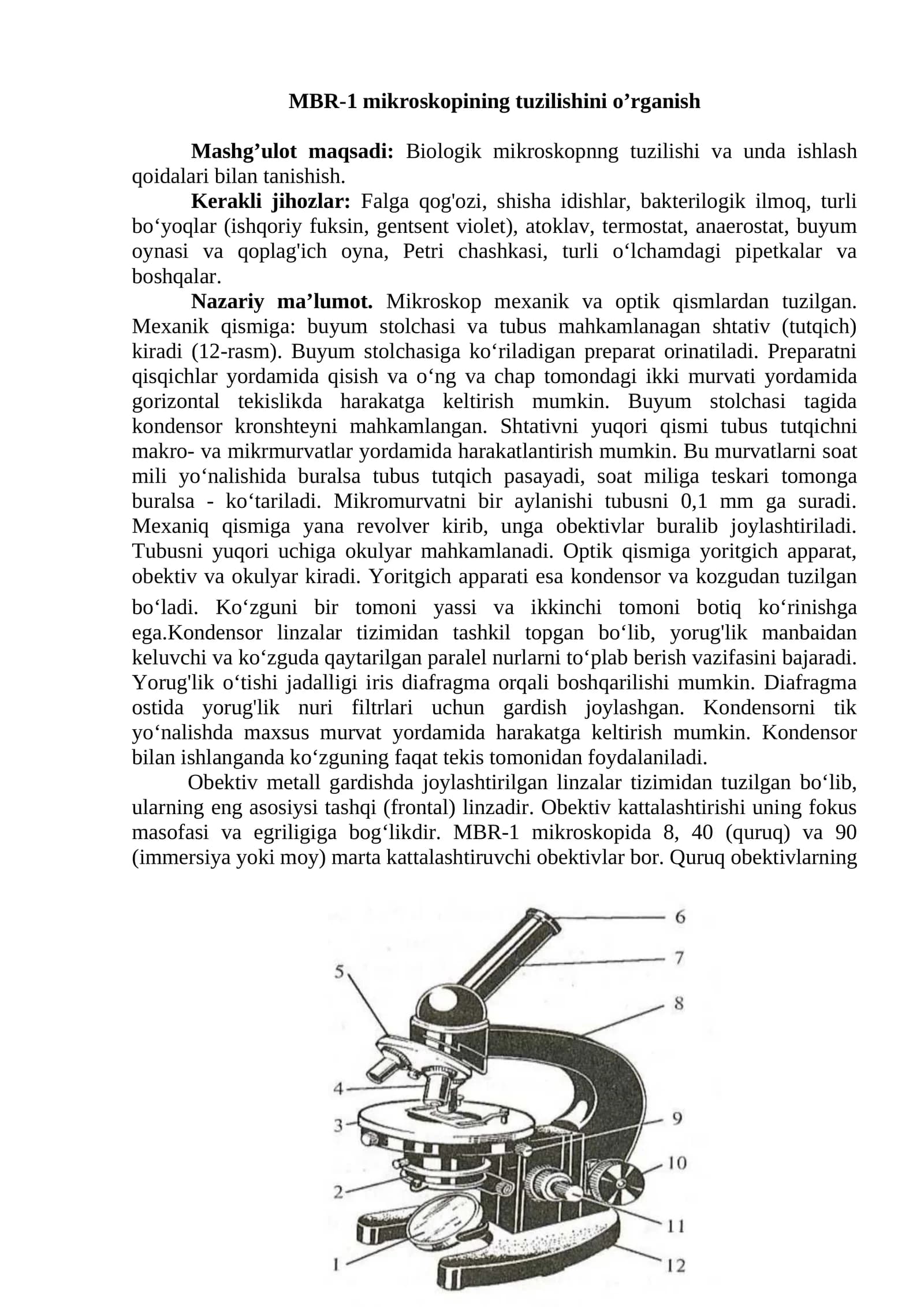 MBR-1 mikroskopining tuzilishini o’rganish