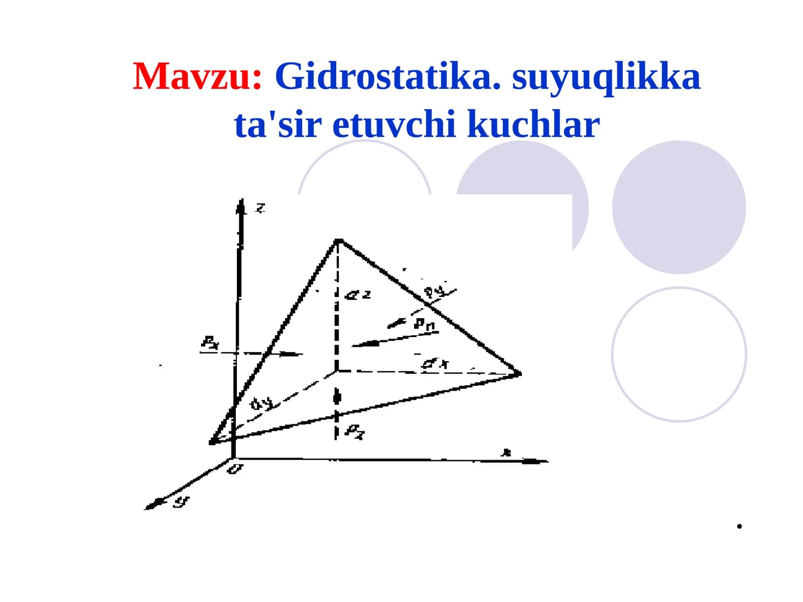 Gidrostatika. suyuqlikka ta'sir etuvchi kuchlar