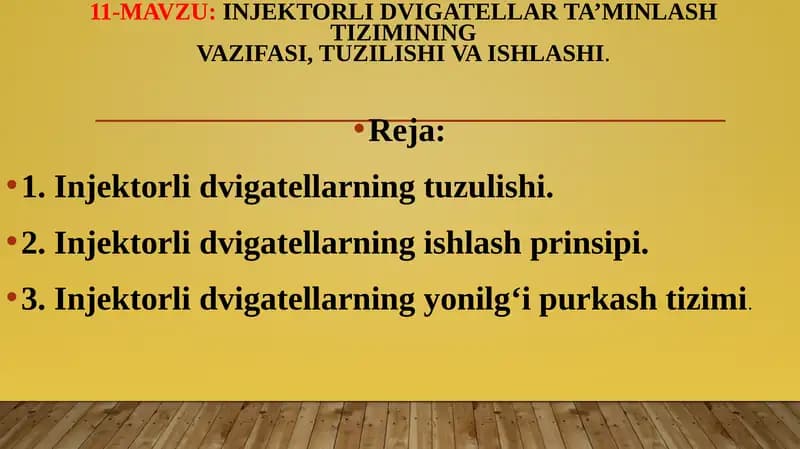 Injektorli Dvigatellar Ta'minlash Tizimi