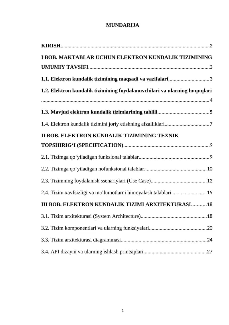 ELEKTRON KUNDALIK TIZIMI ARXITEKTURASI
