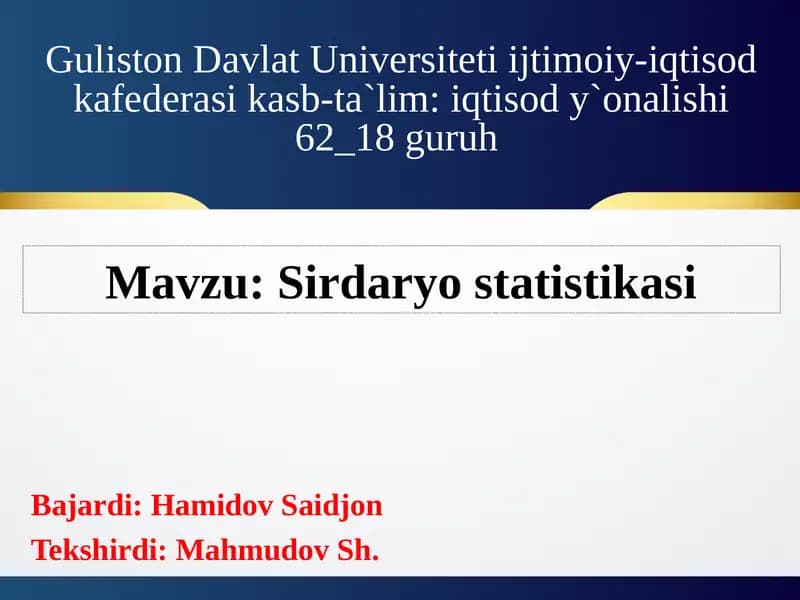 Sirdaryo statistikasi