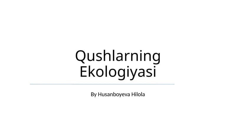 Qushlarning Ekologiyasi