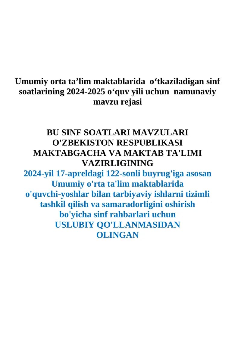 Sinf soatlari mavzu rejasi