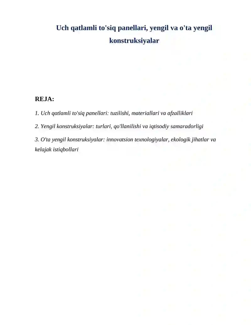 Uch qatlamli to'siq panellari