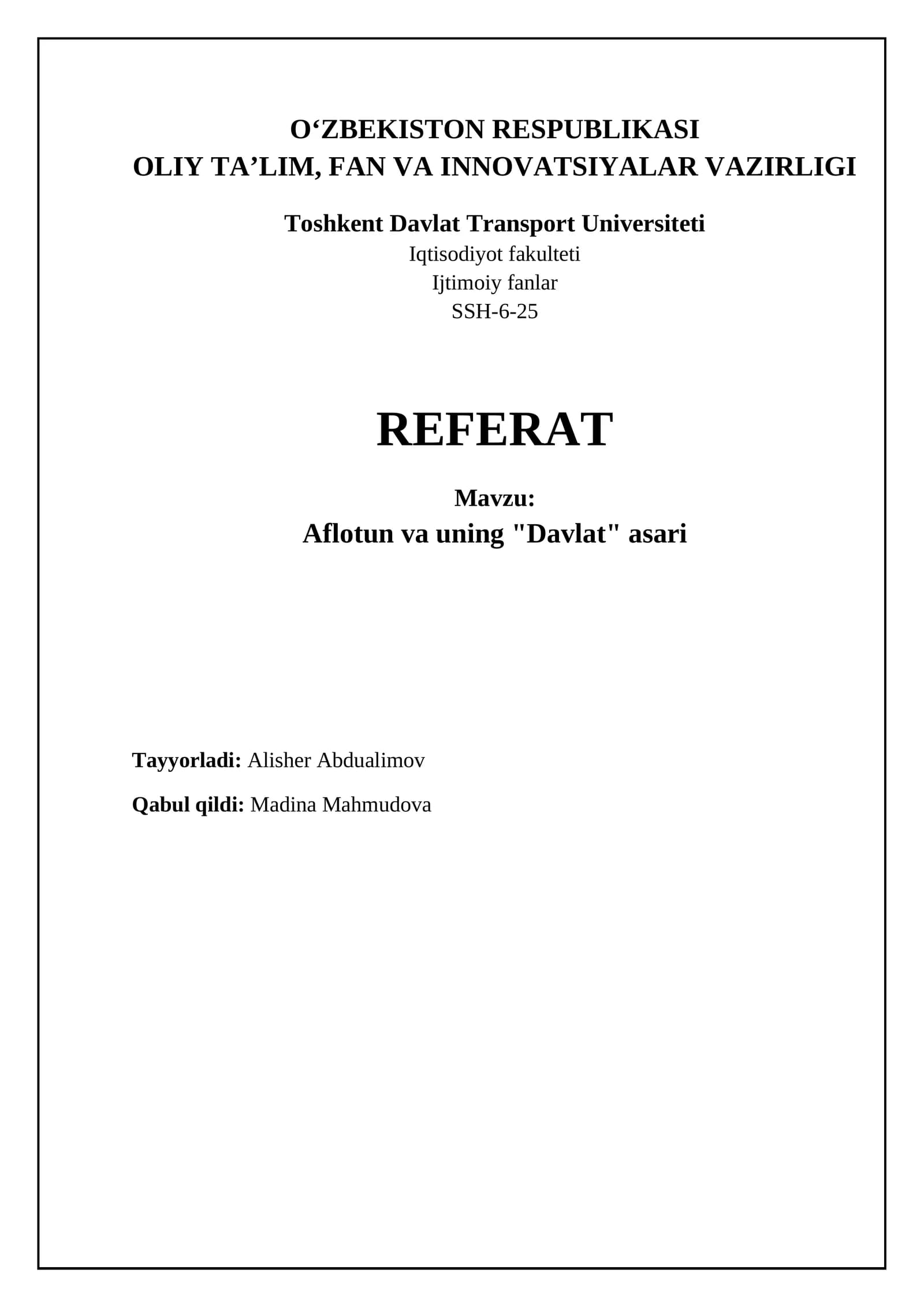Aflotun va uning "Davlat" asari