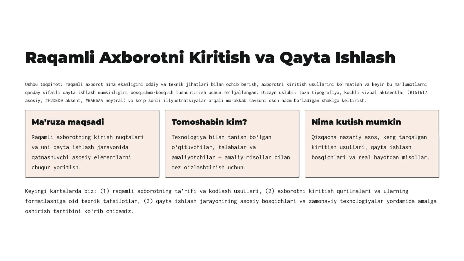 Raqamli Axborotni Kiritish va Qayta Ishlash