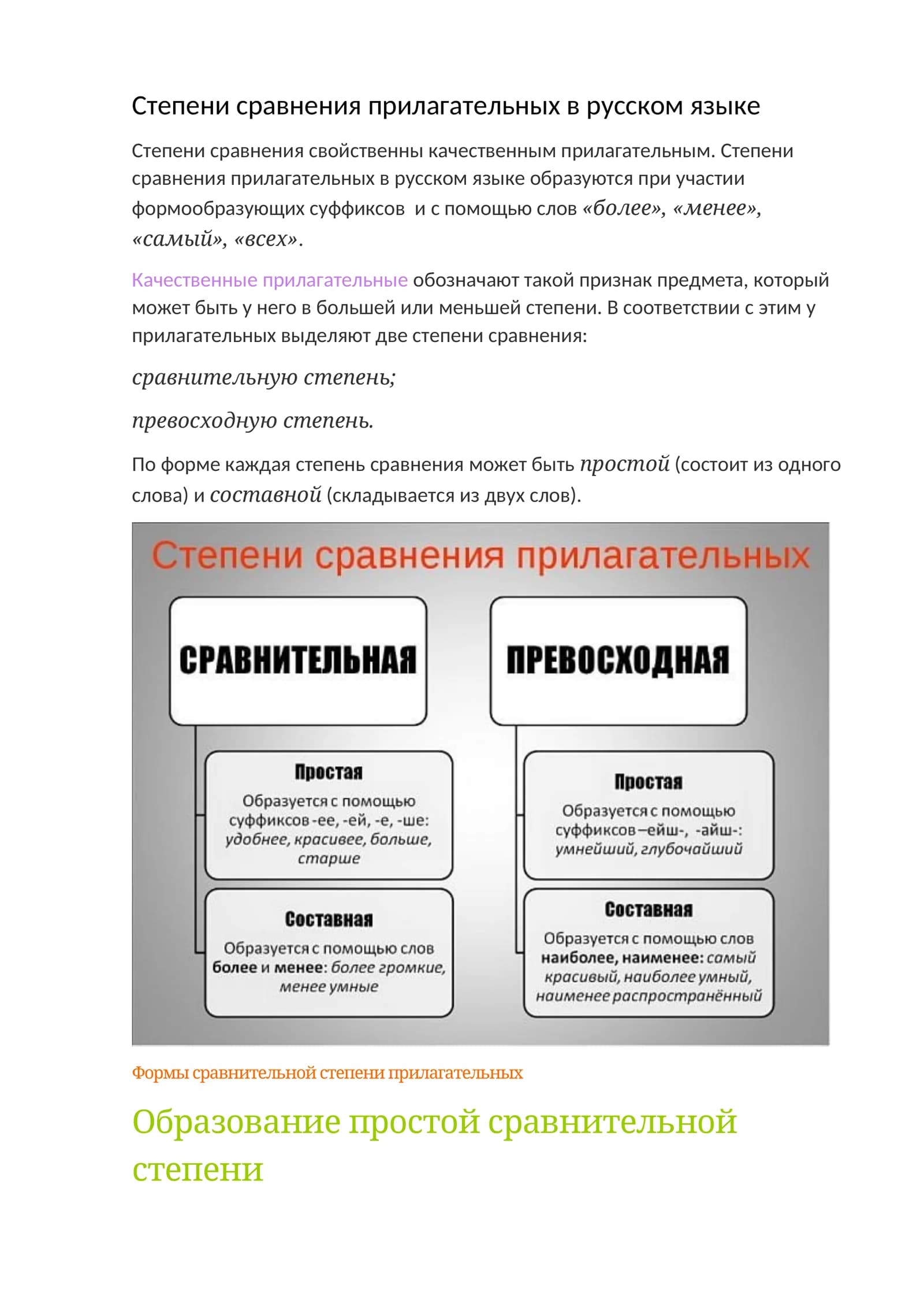 Степени сравнения прилагательных в русском языке