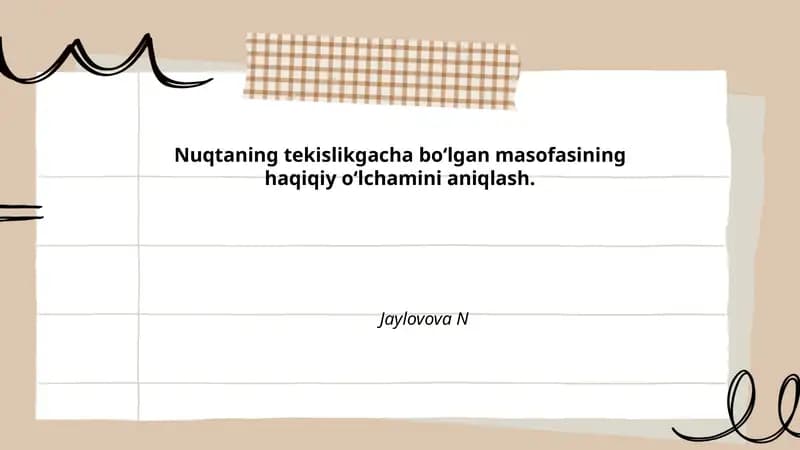 Nuqtaning tekislikgacha boʻlgan masofaning ta’rifi