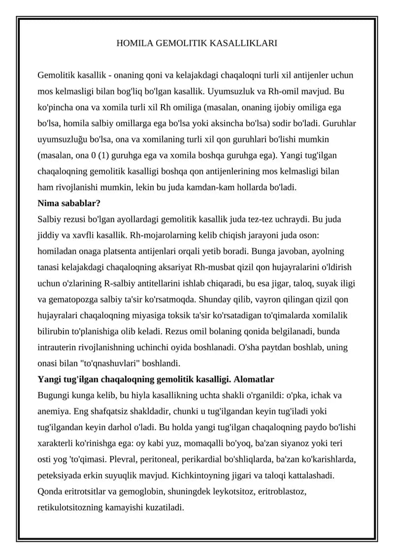 HOMILA GEMOLITIK KASALLIKLARI