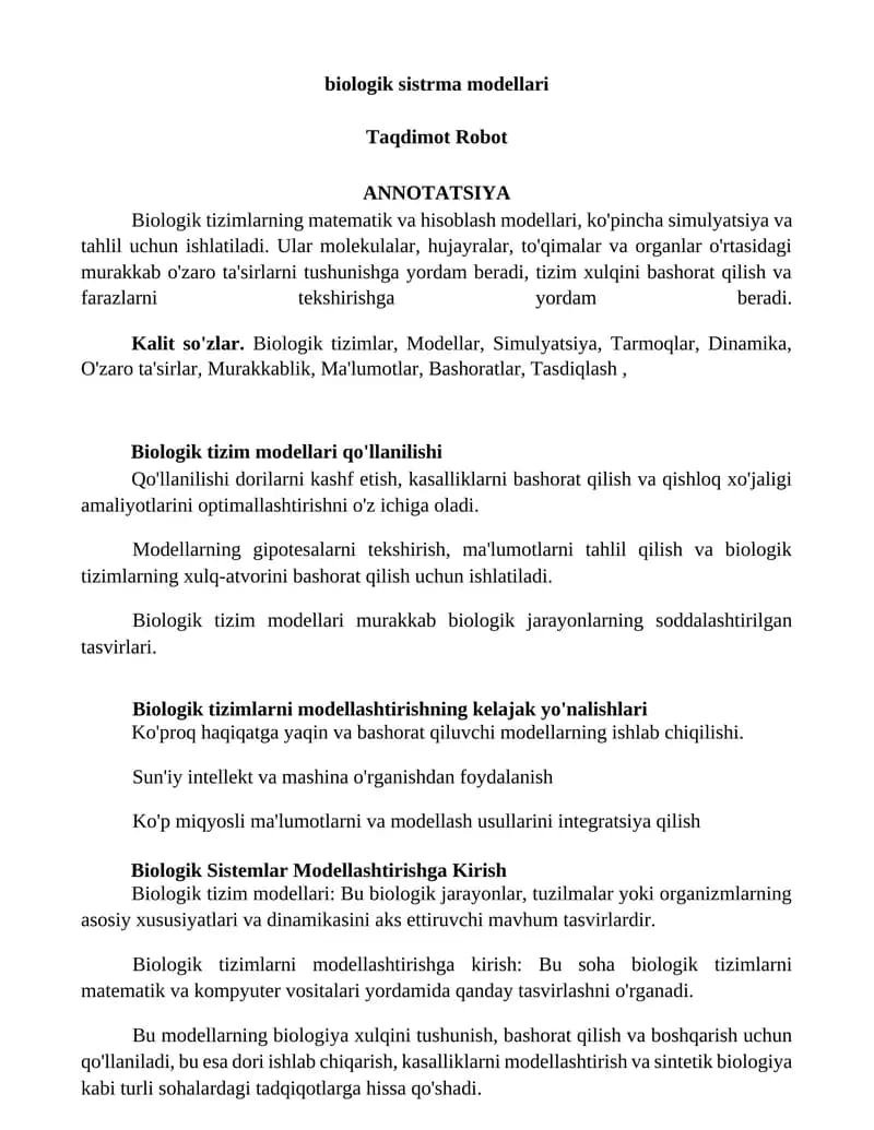 Biologik tizim modellari