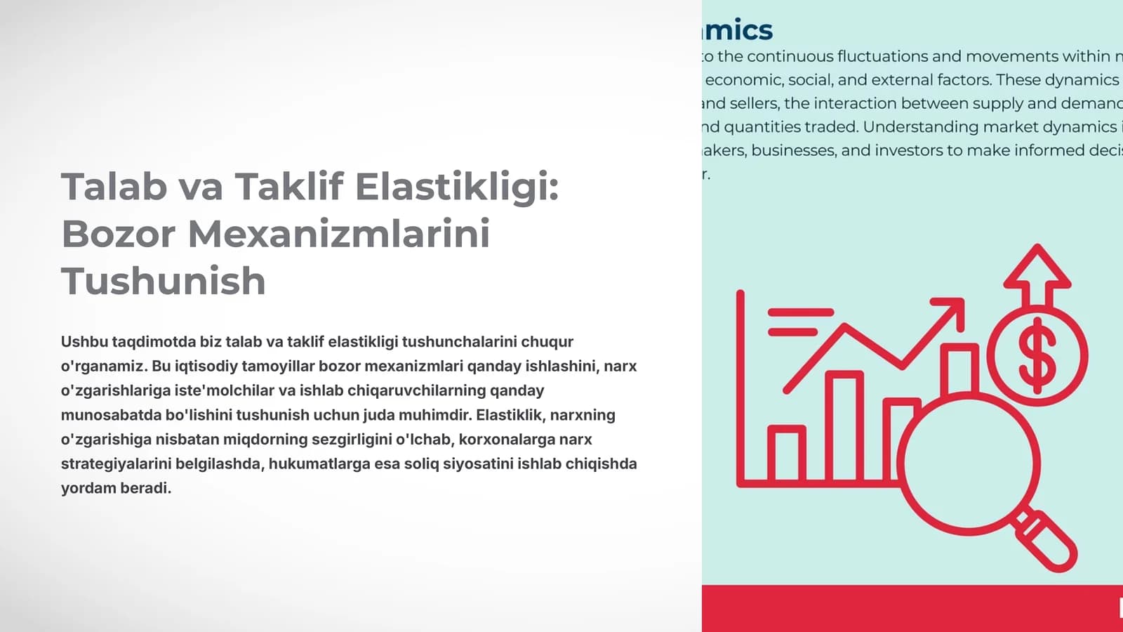 Talab va taklif elastikligi: Bozor mexanizmlarini tushunish ppt