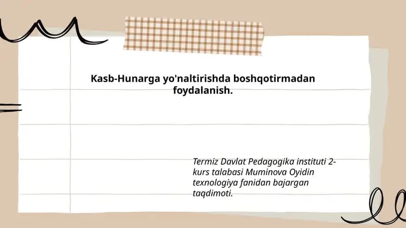 Kasb-Hunarga yo'naltirishda boshqotirmadan foydalanish