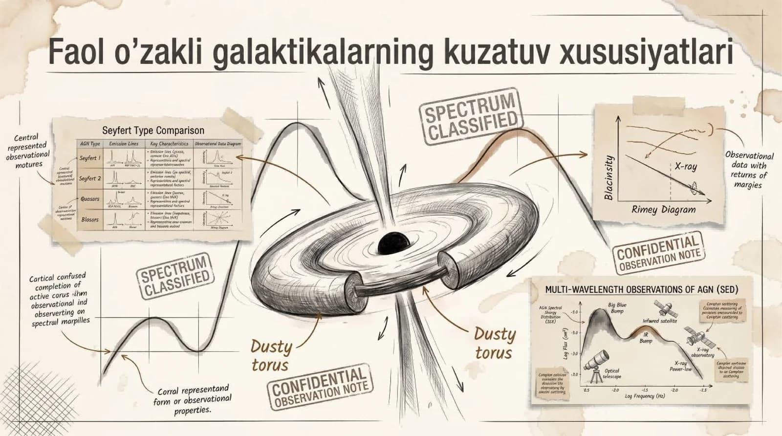 Faol o‘zakli galaktikalarning kuzatuv xususiyatlari