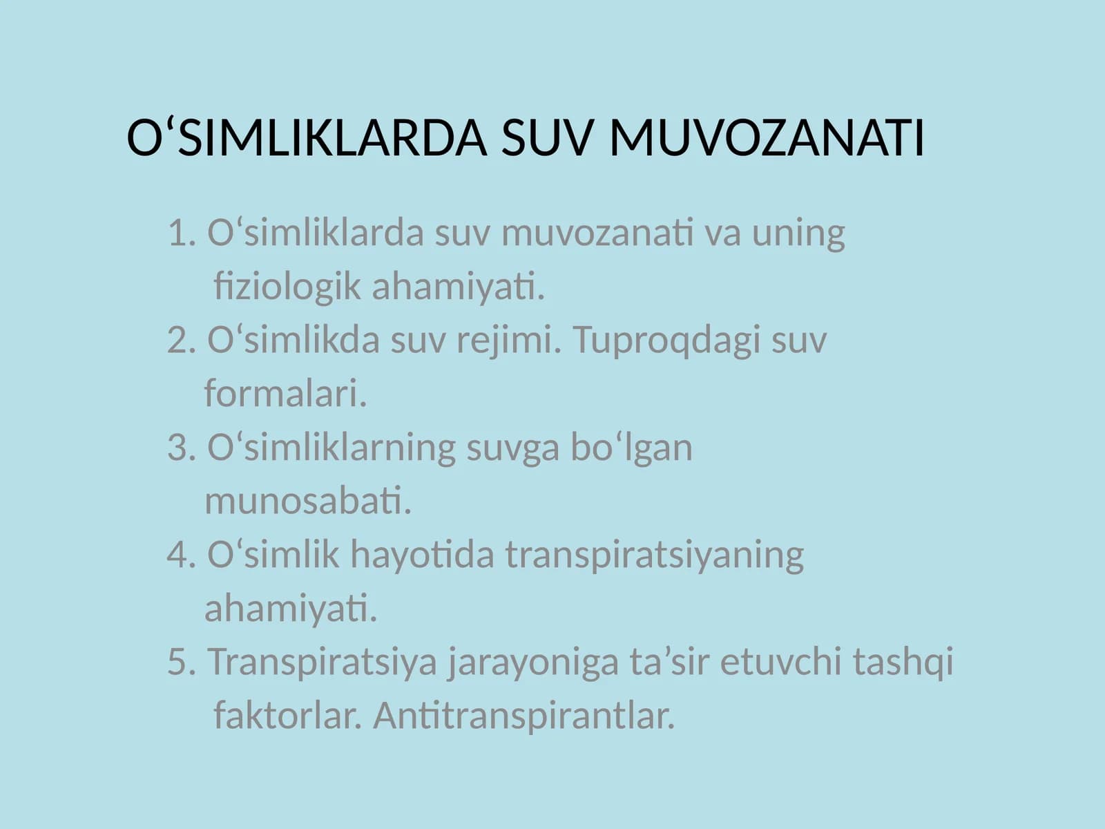 O‘SIMLIKLARDA SUV MUVOZANATI